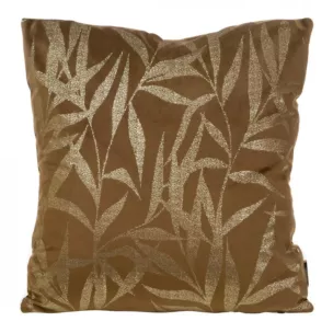 Poszewka na poduszkę 45x45 cm welwetowa ze złocistym nadrukiem liści brązowa BLINK 22 Eurofirany