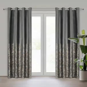 Zasłona grafitowo, szampańska zdobiona błyszczącym nadrukiem z welwetu 140x250 cm przelotka TORI Eurofirany