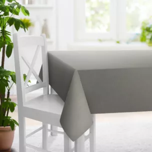 Obrus szyty GEONOA szary z miękkiej tkaniny o naturalnym charakterze z widocznym ozdobnym splotem