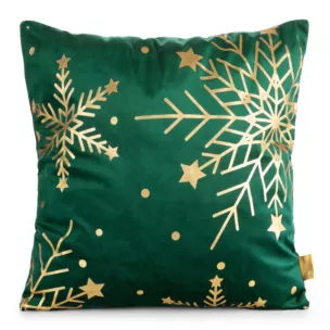 Poszewka na poduszkę świąteczna 45x45 cm welwetowa zdobiona nadrukiem szampańskich śnieżynek Eurofirany