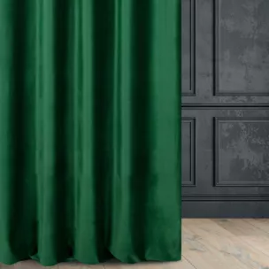 Zasłona szyta na taśmie fala zielono butelkowo zielona z miękkiej półmatowej tkaniny welwetowej