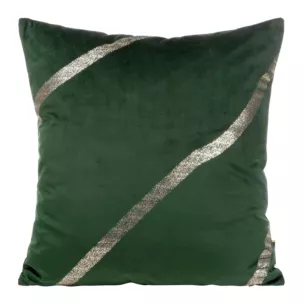 Poszewka na poduszkę 45x45 cm welwetowa z nadrukiem poprzecznych złocistych pasów ciemnozielona BLINK 34 Eurofirany
