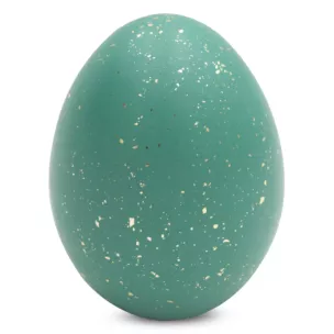 Figurka dekoracyjna wielkanocna z glinki ceramicznej zdobiona lśniącymi drobinkami Eurofirany