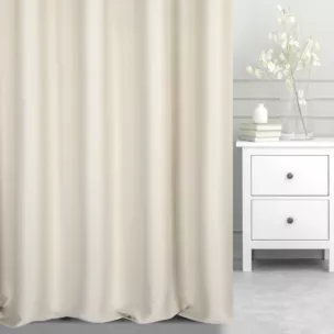 Zasłona szyta na taśmie fala ciemnokremowa z gładkiej tkaniny typu blackout