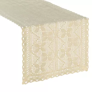 Bieżnik na stół 40x140 cm jasnobeżowy ażurowy MARTHA w stylu boho Eurofirany