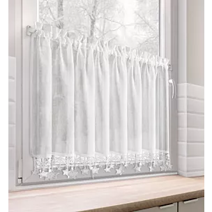 Zazdrostka świąteczna biała z etaminy zdobiona luźno zwisającymi gwiazdkami 150x60 cm tunel - XMAS Eurofirany