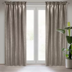 Ebru beżowa zasłona zaciemniająca z srebrną przecierką na żabki 135x270cm