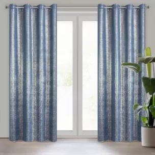 Zasłona granatowo, złocista z lśniącą przecierką z welwetu 140x250 cm przelotka MABEL Eurofirany