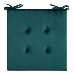 Poduszka na krzesło 40 x 40 x 3 cm welwetowa ciemnoturkusowa z ozdobnym pikowaniem i praktycznymi troczkami GAJA Eurofirany