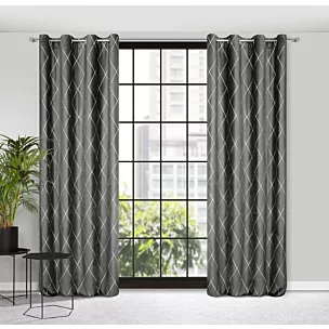 Zasłona szaro, srebrna haftowana w duże karo z tkaniny welwetowej 140x250 cm przelotka MARGO Pierre Cardin Eurofirany