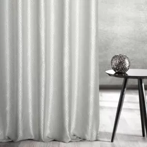 Zasłona szyta na taśmie fala jasnokremowa z tkaniny, z geometrycznym wzorem, z dodatkiem połyskującej nici