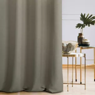 Zasłona szyta na flexach IVANA ciemnobeżowa z tkaniny o naturalnym charakterze z lnianym splotem