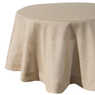 Obrus okrągły złoty średnica 120 cm o płóciennym splocie BIANCA 1 z dodatkiem błyszczącej nici wykończony podwójną listwą na brzegach