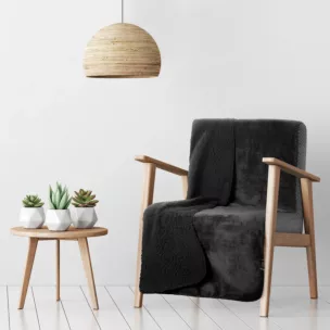 Narzuta, koc  na fotel 70x160 cm czarna z miękkiego polaru ze strukturą baranka TEDY EUROFIRANY PREMIUM