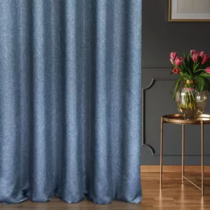 Zasłona szyta na taśmie fala granatowa z tkaniny z dodatkiem połyskującej nici, z widocznym ozdobnym splotem