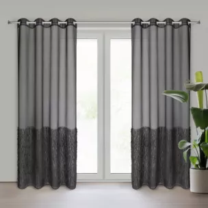 Firana czarna z etaminy zdobiona pasem połyskującym moherową nicią 140x250 cm przelotka MARGARET 2 Eurofirany
