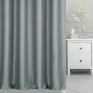 Zasłona szyta na taśmie fala popielata z gładkiej tkaniny typu blackout