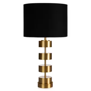 Lampa stołowa do salonu czarno, złota ANGEL o designerskim kształcie z matowym abażurem Eurofirany