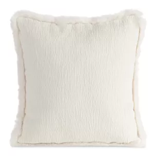 Poszewka na poduszkę 45x45 cm kremowa szenilowa zdobiona futerkiem na brzegach poszewki BLANCA 05 Eurofirany