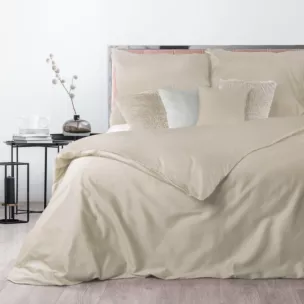 Pościel bawełniana z makosatyny 220x200 cm komplet 3 częściowy gładka kolor beżowy DELIA Reina Line Eurofirany
