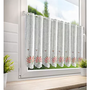 Tkanina firanowa zazdrostka zdobiona haftem różowych kwiatów Eurofirany