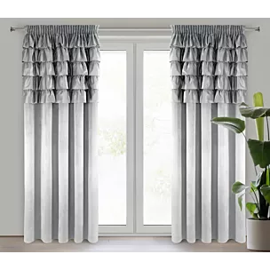 Zasłona srebrna zdobiona falbanami z welwetu 140x270 cm taśma AURA Eurofirany