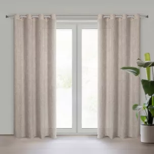 Zasłona beżowa zdobiona moherową nicią z tkaniny szyfonowej 135x250 cm przelotka SELMA Eva Mingę Eurofirany