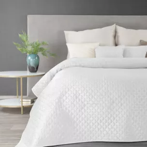 Narzuta welwetowa biała 220x240 cm pikowana w geometryczny wzór metodą hot press DIMON Eurofirany