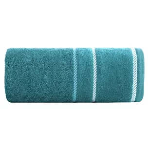 Ręcznik kąpielowy 70x140 cm bawełniany kolor ciemnoturkusowy z welwetową bordiurą i kontrastującymi paseczkami 500 g/m2 NEL Eurofirany