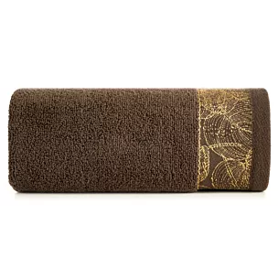 Ręcznik do rąk 30x50 cm bawełniany kolor brązowy,złoty z żakardową bordiurą w liście 400 g/m2 AGIS Eurofirany
