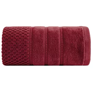 Ręcznik kąpielowy 50x90 cm bawełniany kolor czerwony z ozdobną bordiurą w paseczki 500 g/m2 ADORE Eurofirany