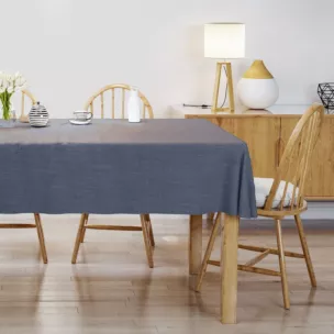 Obrus szyty granatowy o naturalnym, gęstym splocie w stylu eko