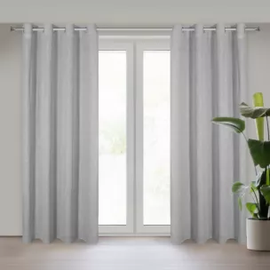 Zasłona srebrna z dodatkiem lnu i efektem deszczyku 140x270 cm przelotka JUDYTA Eurofirany