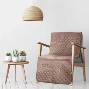 Narzuta welwetowa na fotel brązowa 70x160 cm pikowana metodą hot press w geometryczny wzór LUIZ 5 DESIGN 91 Eurofirany