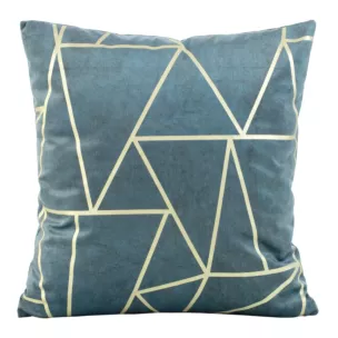 Poszewka na poduszkę 45x45 cm welwetowa z złotym nadrukiem geometrycznym niebieska BLINK 29 Eurofirany