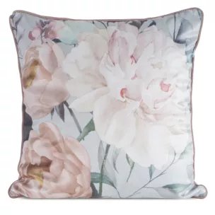 Poszewka na poduszkę 45x45 cm welwetowa srebrno, różowa  z nadrukiem kwiatów ROSITA 2 Eurofirany