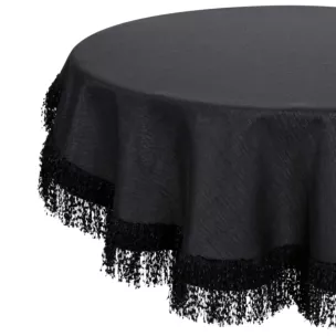 Obrus okrągły czarny średnica 150 cm JASPER zdobiony puszystymi frędzlami EUROFIRANY PREMIUM