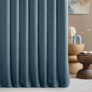 Zasłona szyta na taśmie 5 cm petroa z tkaniny o naturalnym splocie z efektem melanżu