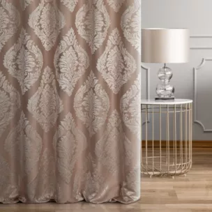 Zasłona szyta na taśmie fala pudrowo różowa miękka z dodatkiem bawełny z wzorem ornamentowym