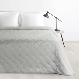 Narzuta welwetowa srebrna 220x240 cm pikowana metodą hot press wzór geometryczny LUIZ 8 DESIGN 91 Eurofirany