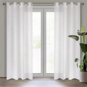 Dekoracja okienna MADLEN biała z pasem kryształków z etaminy Eurofirany