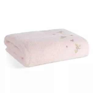 Ręcznik kąpielowy 50x90 cm bawełniany kolor różowy zdobiony welurową bordiura i haftem DALIA Eurofirany