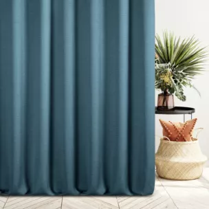 Zasłona szyta na taśmie fala ciemnoniebieska z tkaniny o naturalnym splocie z efektem melanżu