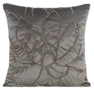 Poszewka na poduszkę 45x45 cm welwetowa zdobiona naszywanym wzorem stalowa SANDI Eurofirany
