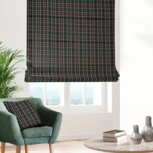 Roleta rzymska zielono granatowa z delikatnej tkaniny w kratkę