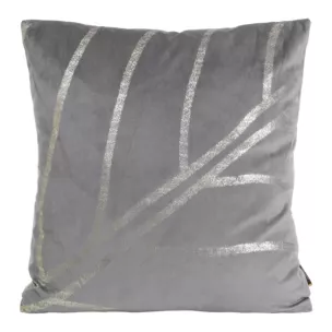 Poszewka na poduszkę 45x45 cm welwetowa z błyszczącym nadrukiem liści szara BLINK 38 Eurofirany