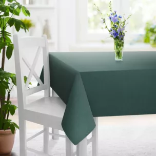 Obrus szyty turkusowy z tkaniny o naturalnym splocie w stylu eko