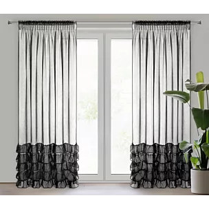 Firana czarna z etaminy zdobiona w dolnej części falbanami 140x270 cm taśma DANI Eurofirany