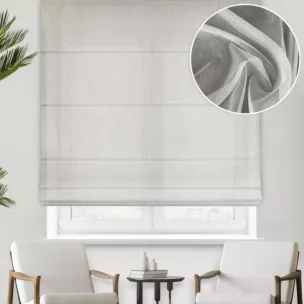 Roleta rzymska kremowa z miękkiej w dotyku tkaniny z efektem deszczyku, wykończona obciążnikiem