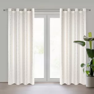 Zasłona biało, szampańska zdobiona nadrukiem geometrycznym 140x250 cm przelotka SEMI Eurofirany